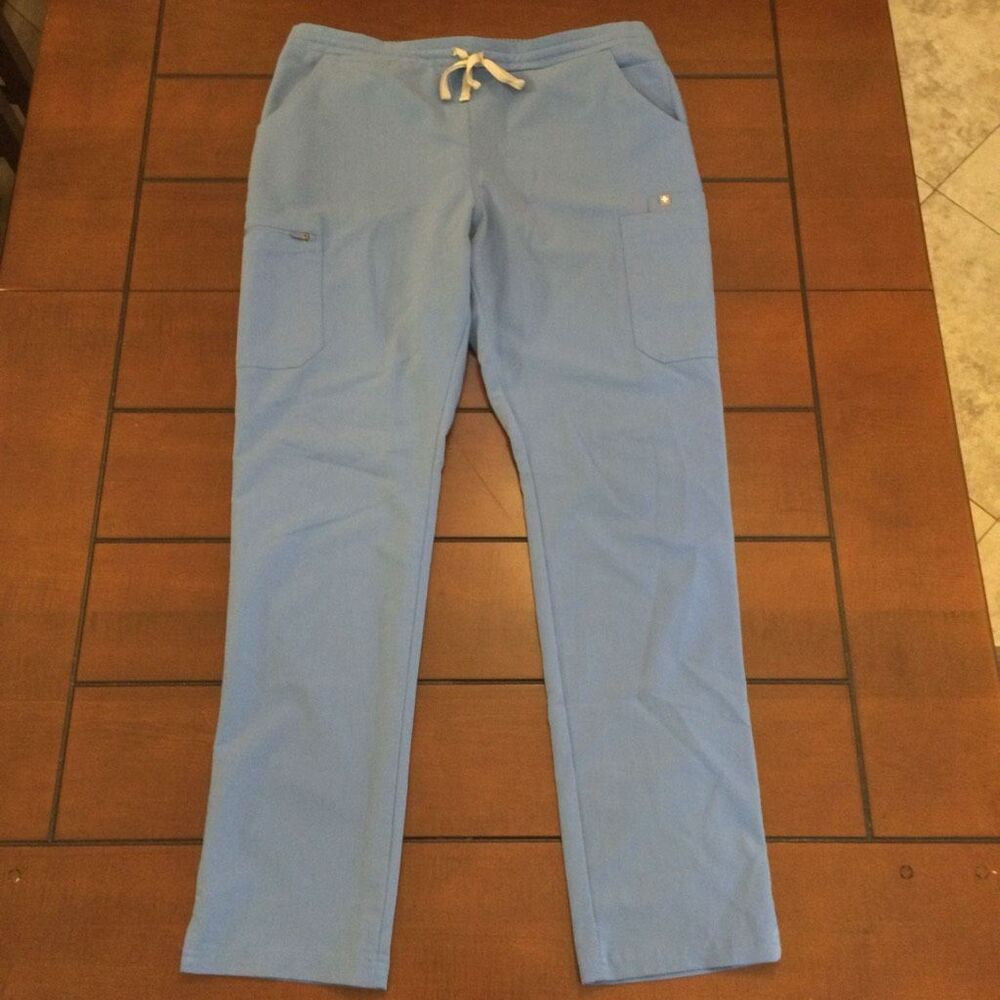 Figs 5 pocket blue scrub pants l/t